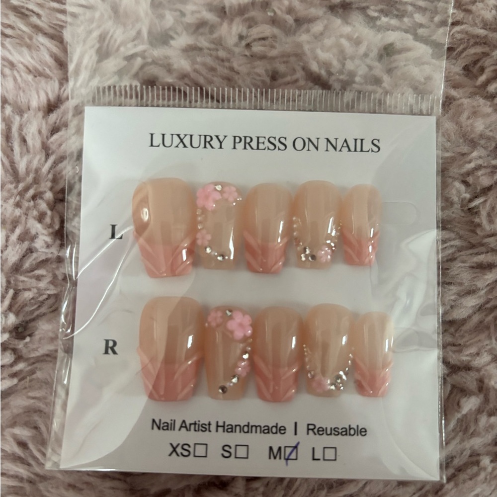 Pink floral coffin handmade press on nails
